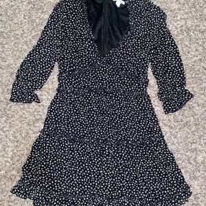 V neck black ruffle dress